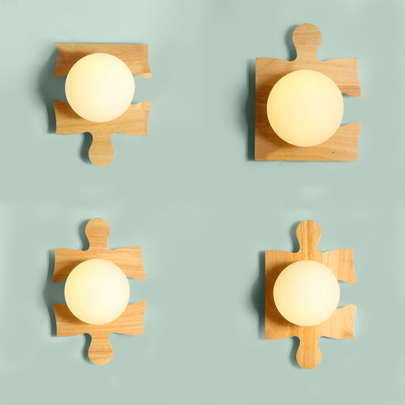 Amélie Wooden Orb Glass Wall Light Sconce