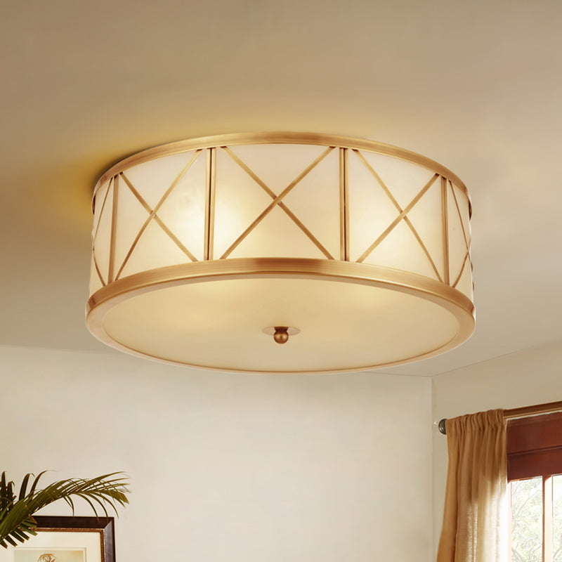 Geneviève Cream Glass Gold Flush Ceiling Light