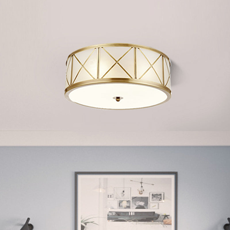 Geneviève Cream Glass Gold Flush Ceiling Light