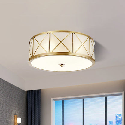 Geneviève Cream Glass Gold Flush Ceiling Light