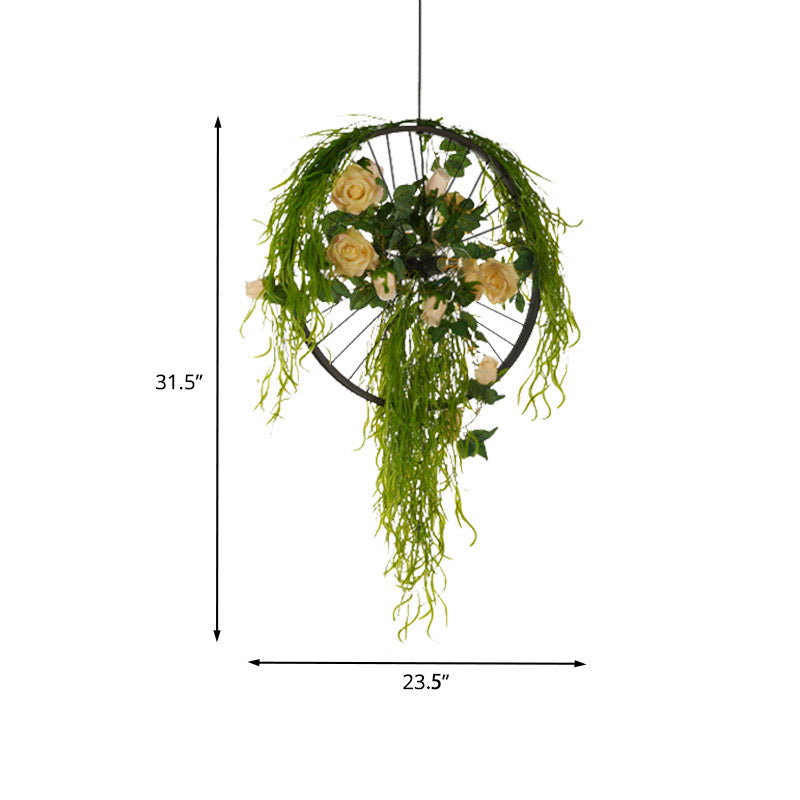Amélie Wheel Pendant Chandelier with Rose Decor