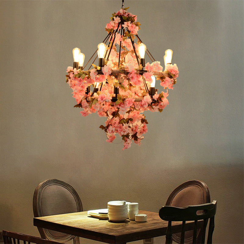 Adèle Bare Bulb Floral Rope Chandelier Light