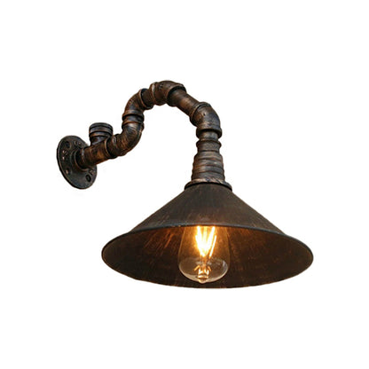 Juliette Antique Brass Cone Wall Lamp with Gooseneck Pipe