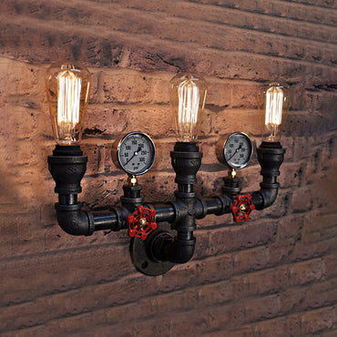 Magnus Steampunk Pipe & Gauge Wall Sconce