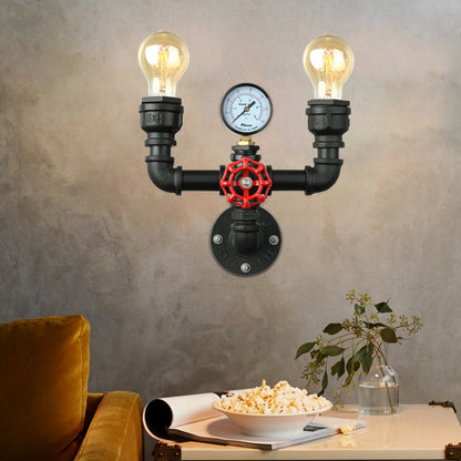 Magnus Steampunk Pipe & Gauge Wall Sconce