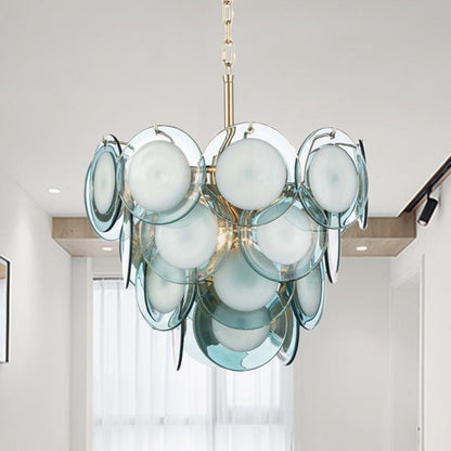 Élodie Blue Flaked Glass Tiered Chandelier 8-Light Pendant