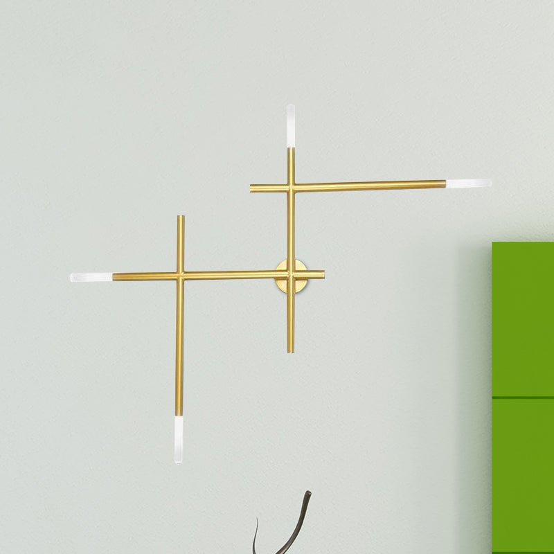Camille Crossed Lines Wall Lamp with Black/Gold Finish and 4 LEDs