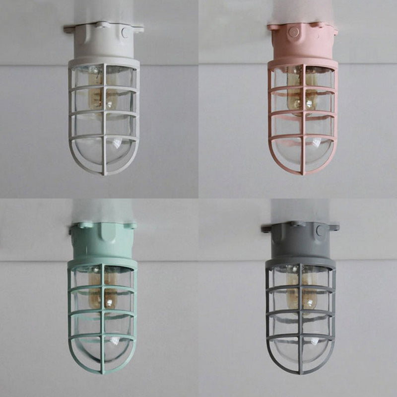 Aurélie Industrial Cylinder Glass Cage Flush Ceiling Light