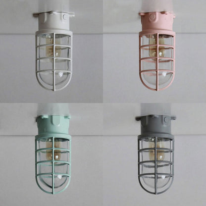 Aurélie Industrial Cylinder Glass Cage Flush Ceiling Light