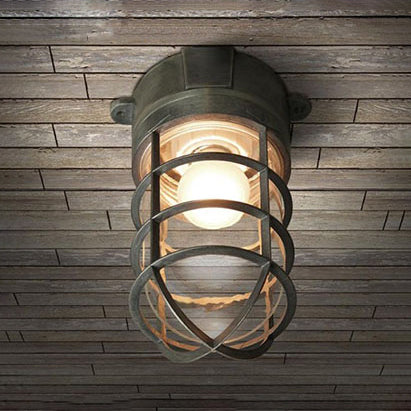 Aurélie Industrial Cylinder Glass Cage Flush Ceiling Light