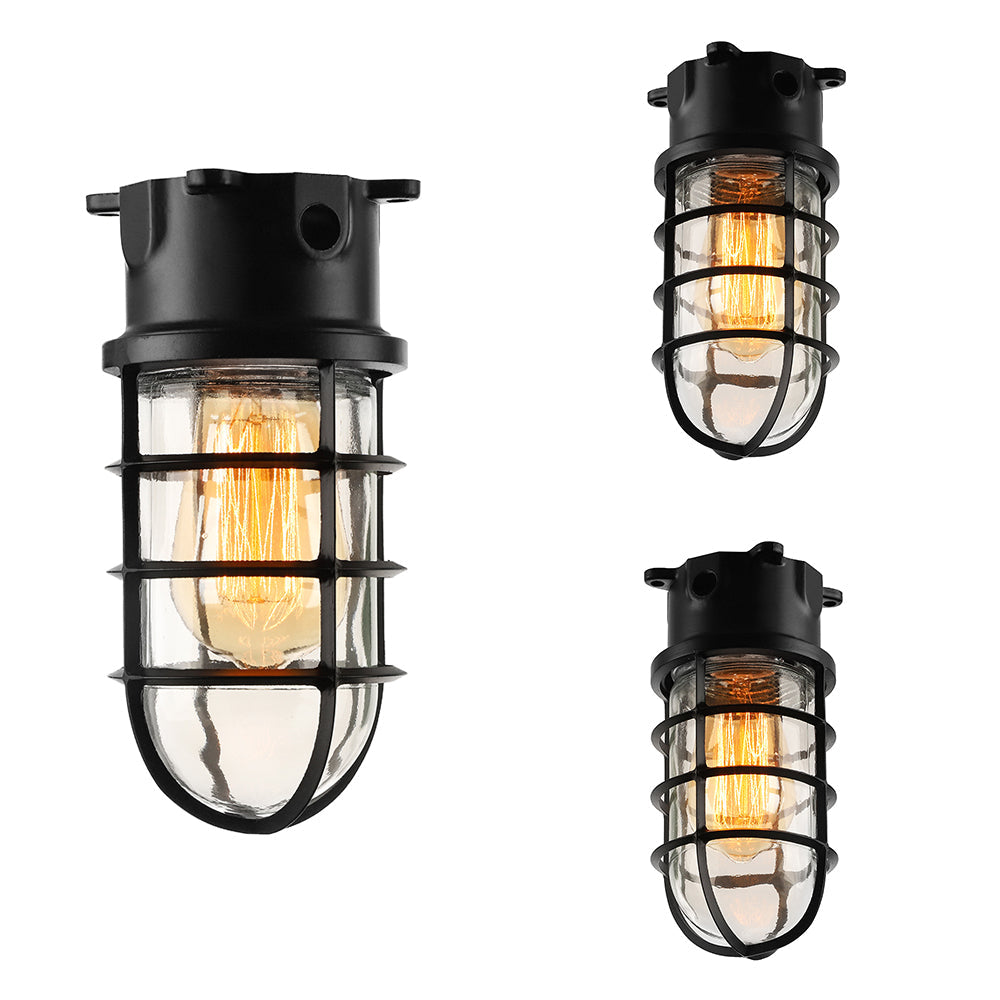 Aurélie Industrial Cylinder Glass Cage Flush Ceiling Light