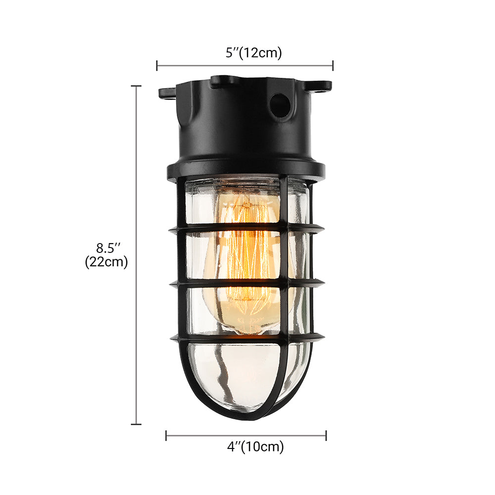 Aurélie Industrial Cylinder Glass Cage Flush Ceiling Light
