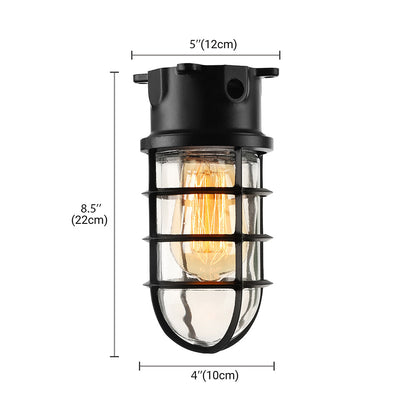 Aurélie Industrial Cylinder Glass Cage Flush Ceiling Light