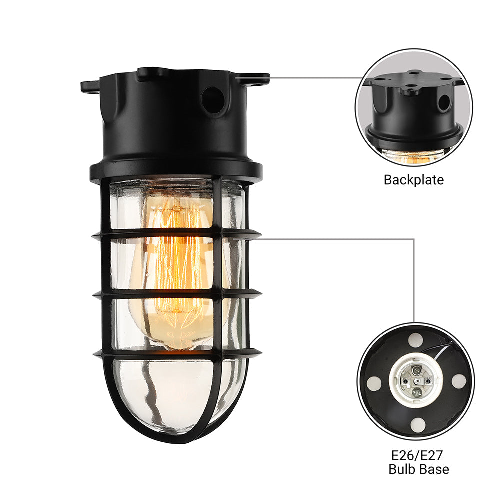 Aurélie Industrial Cylinder Glass Cage Flush Ceiling Light