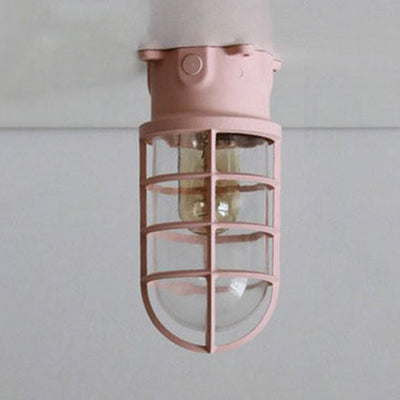 Aurélie Industrial Cylinder Glass Cage Flush Ceiling Light