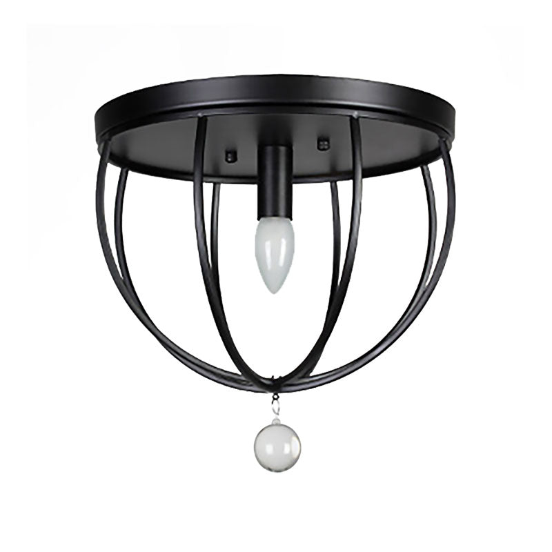 Madeleine Industrial Wire Cage Crystal Flush Ceiling Light