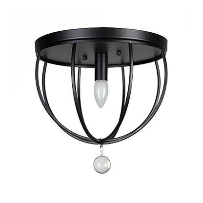 Madeleine Industrial Wire Cage Crystal Flush Ceiling Light