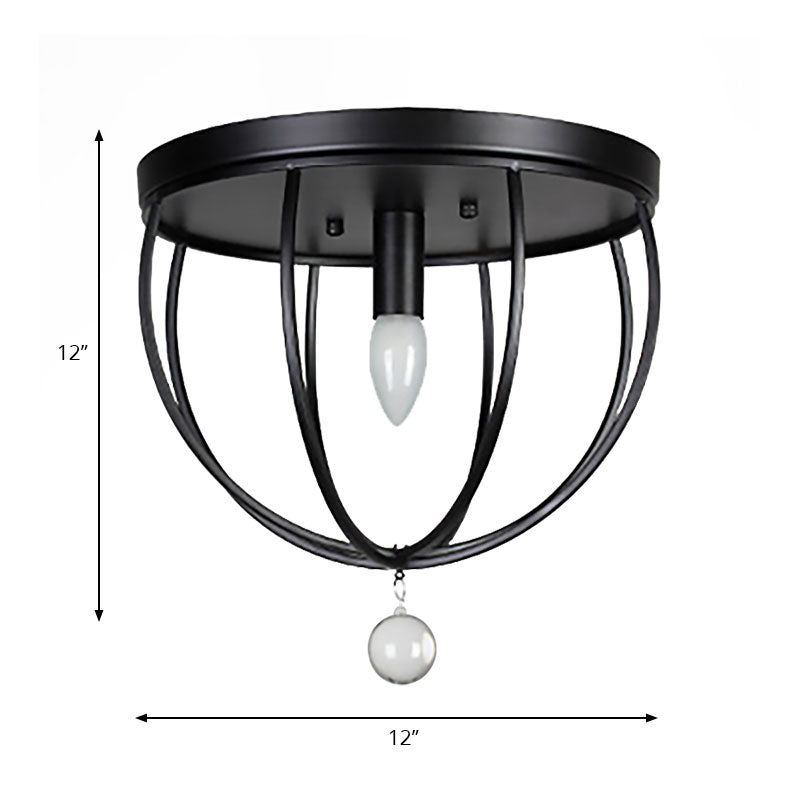 Madeleine Industrial Wire Cage Crystal Flush Ceiling Light