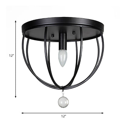 Madeleine Industrial Wire Cage Crystal Flush Ceiling Light