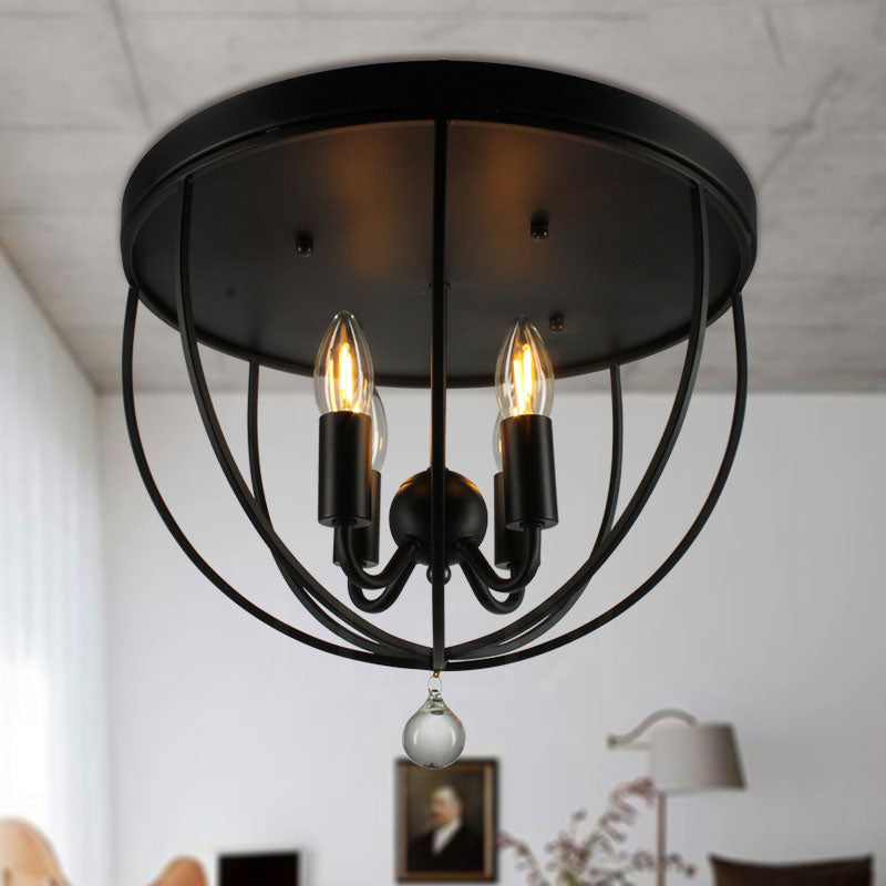 Madeleine Industrial Wire Cage Crystal Flush Ceiling Light