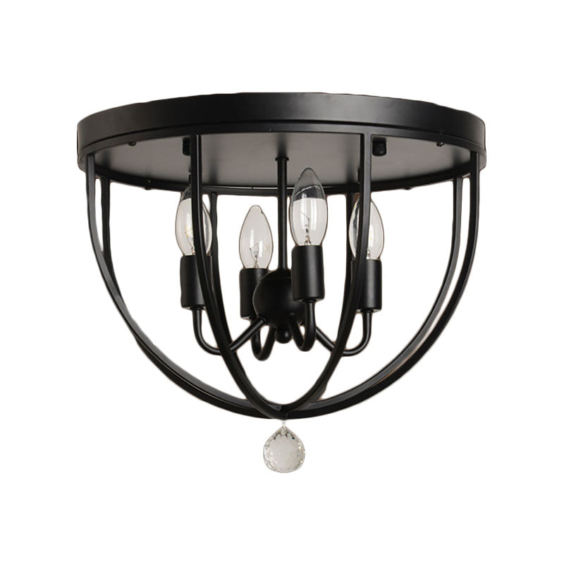 Madeleine Industrial Wire Cage Crystal Flush Ceiling Light