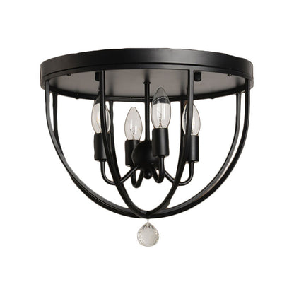 Madeleine Industrial Wire Cage Crystal Flush Ceiling Light