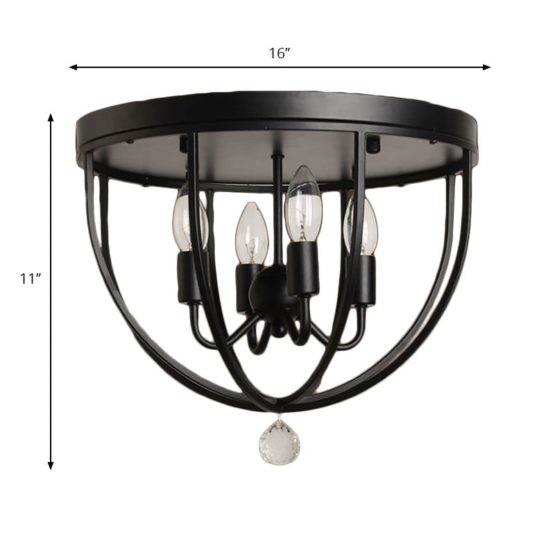 Madeleine Industrial Wire Cage Crystal Flush Ceiling Light