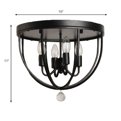 Madeleine Industrial Wire Cage Crystal Flush Ceiling Light