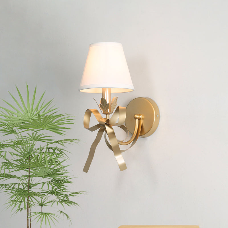 Éloïse Gold Swag Sconce Lamp with Fabric Shade and Ribbon Detail