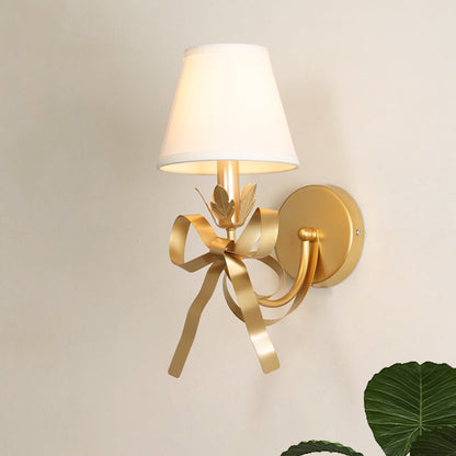 Éloïse Gold Swag Sconce Lamp with Fabric Shade and Ribbon Detail