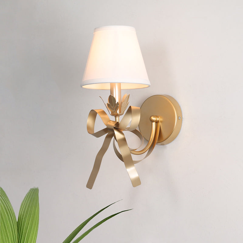 Geneviève Gold Swag Wall Lamp – Ribbon Decor with Fabric Shade, 5 to 9 Inch