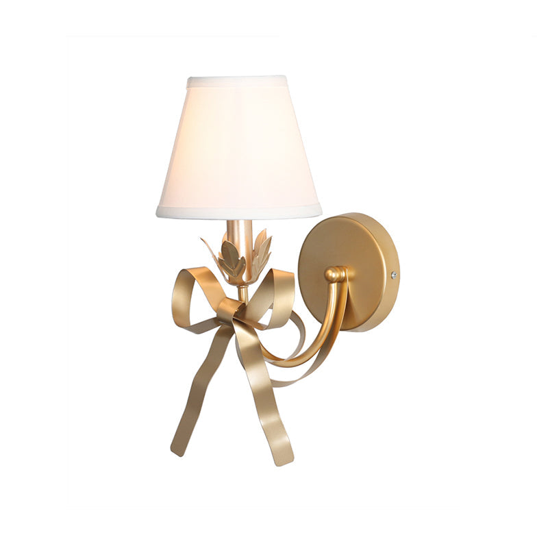 Geneviève Gold Swag Wall Lamp – Ribbon Decor with Fabric Shade, 5 to 9 Inch