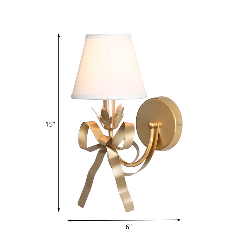 Éloïse Gold Swag Sconce Lamp with Fabric Shade and Ribbon Detail