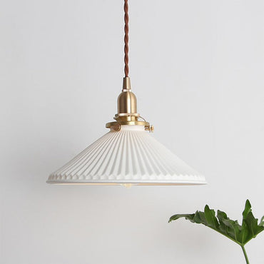 Manon Minimalist Ridged Cone Ceramic Pendant Light