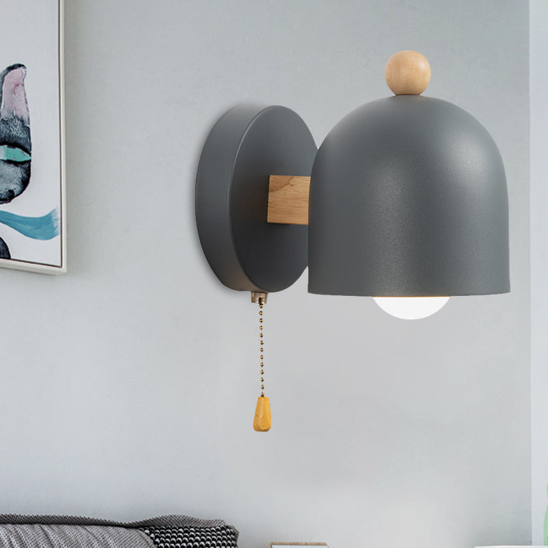 Clara Nordic Dome Pull Chain Wall Lamp Grey Wood