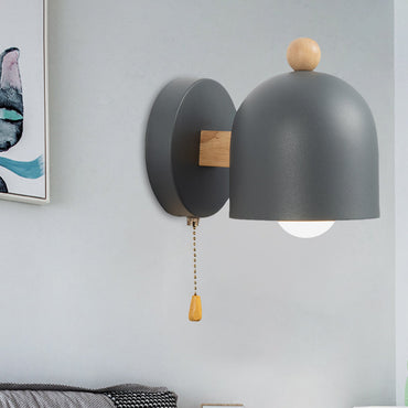 Clara Nordic Dome Pull Chain Wall Lamp Grey Wood