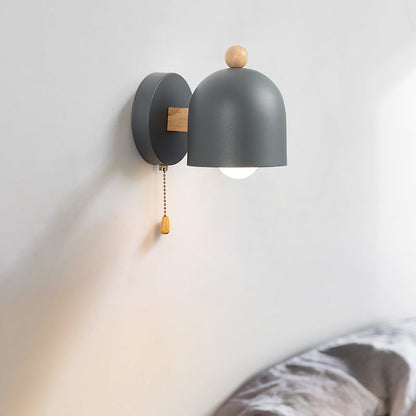 Clara Nordic Dome Pull Chain Wall Lamp Grey Wood