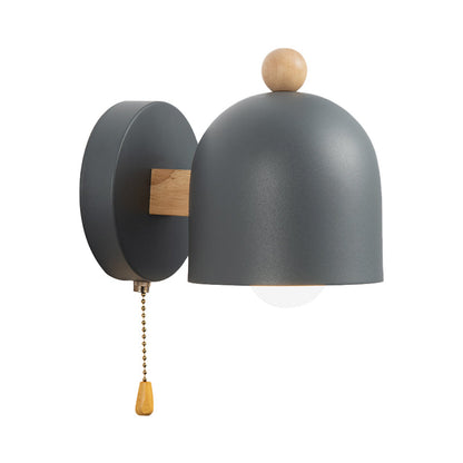 Clara Nordic Dome Pull Chain Wall Lamp Grey Wood
