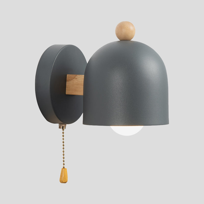 Clara Nordic Dome Pull Chain Wall Lamp Grey Wood