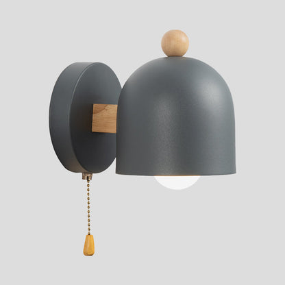 Clara Nordic Dome Pull Chain Wall Lamp Grey Wood