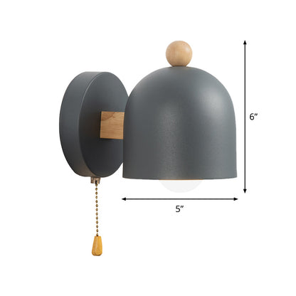 Clara Nordic Dome Pull Chain Wall Lamp Grey Wood