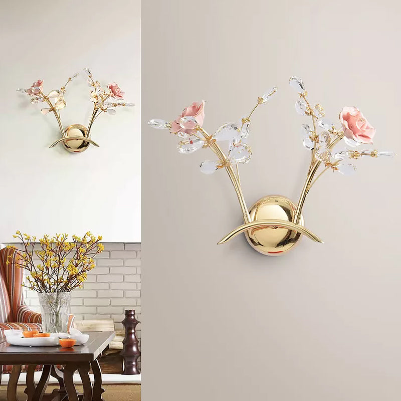 Rosalie K9 Crystal Rose Wall Sconce 2-Light Gold Finish