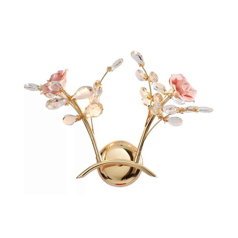 Rosalie K9 Crystal Rose Wall Sconce 2-Light Gold Finish