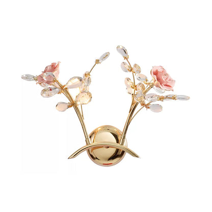 Rosalie K9 Crystal Rose Wall Sconce 2-Light Gold Finish