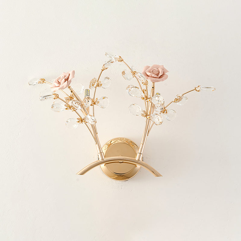 Rosalie K9 Crystal Rose Wall Sconce 2-Light Gold Finish