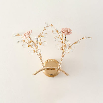 Rosalie K9 Crystal Rose Wall Sconce 2-Light Gold Finish