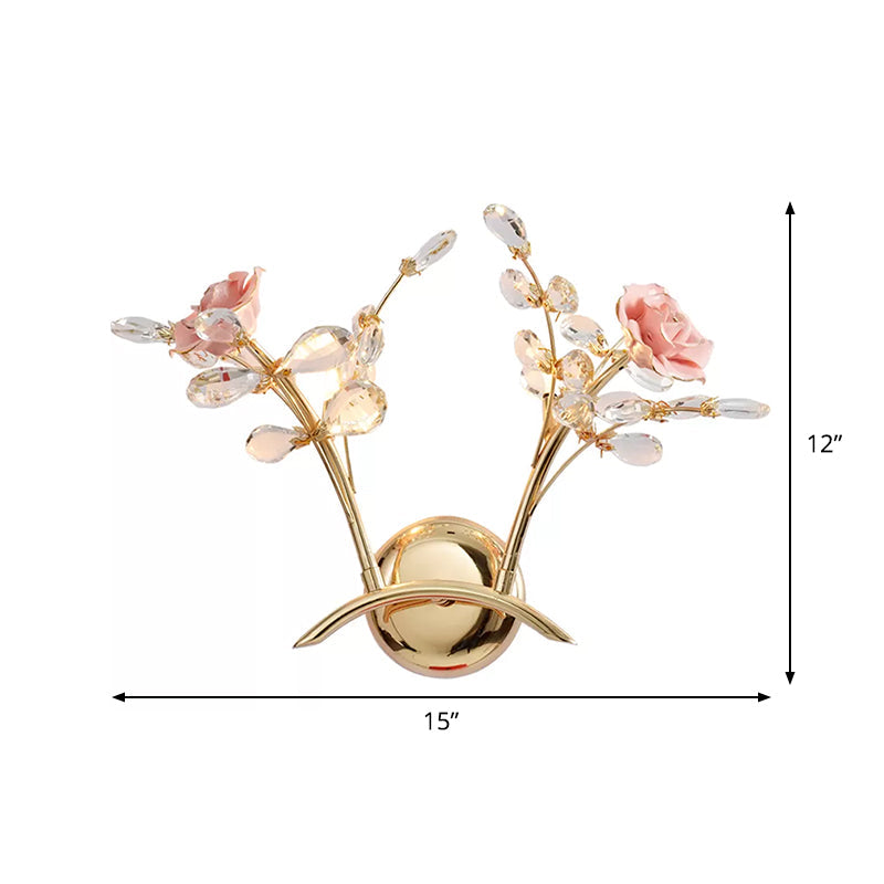 Rosalie K9 Crystal Rose Wall Sconce 2-Light Gold Finish