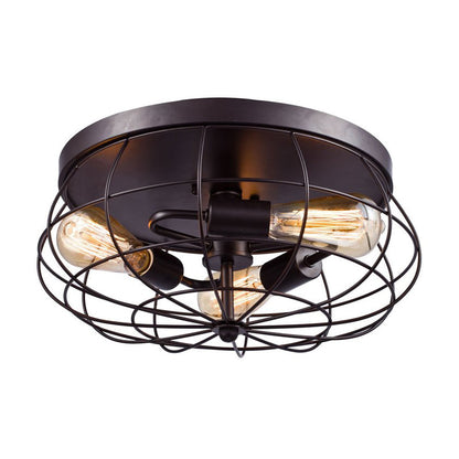 Amandine Industrial Black Metal Caged Flush Ceiling Light