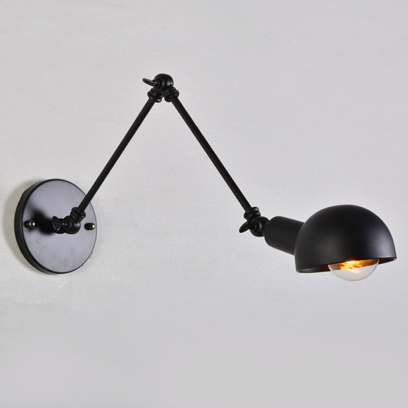 Juliette Retro Swing Arm Wall Lamp with Black Metal Bowl Shade