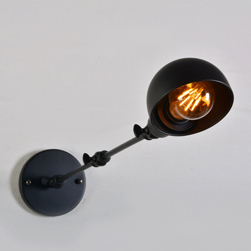Juliette Retro Swing Arm Wall Lamp with Black Metal Bowl Shade
